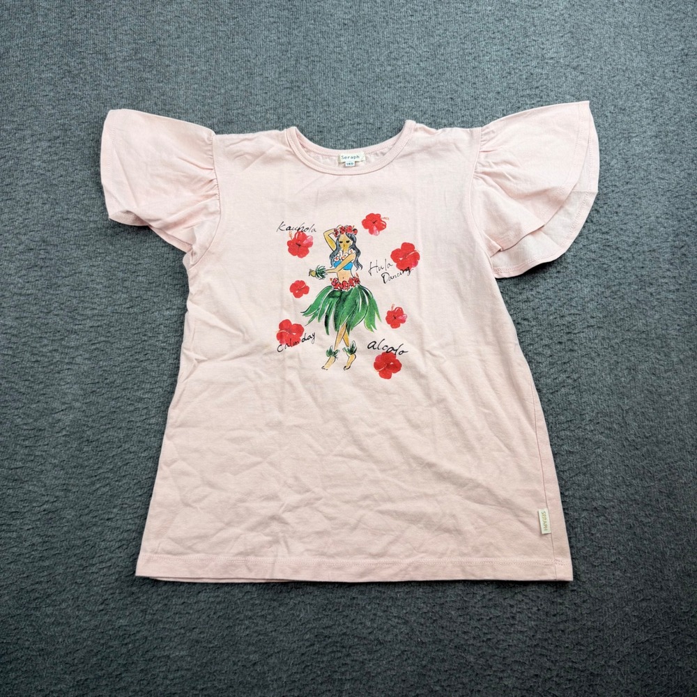 Seraph Graphic T-Shirt Girls 140 Pink Hula Dancer Flutter Sleeve S307049